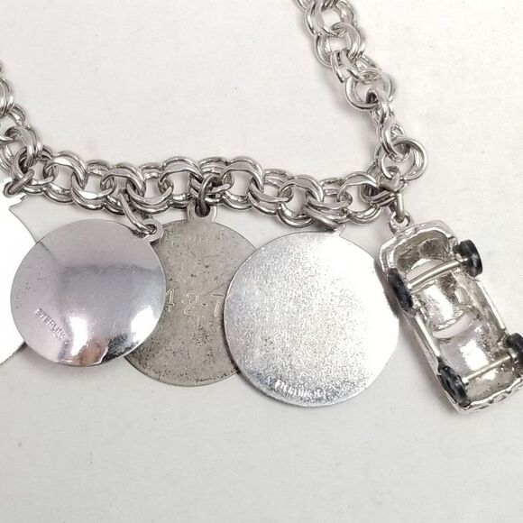 Vintage Sterling Silver Double Link Chain Charm Bracelet with 6 Charms, Estate - Picture 10 of 12
